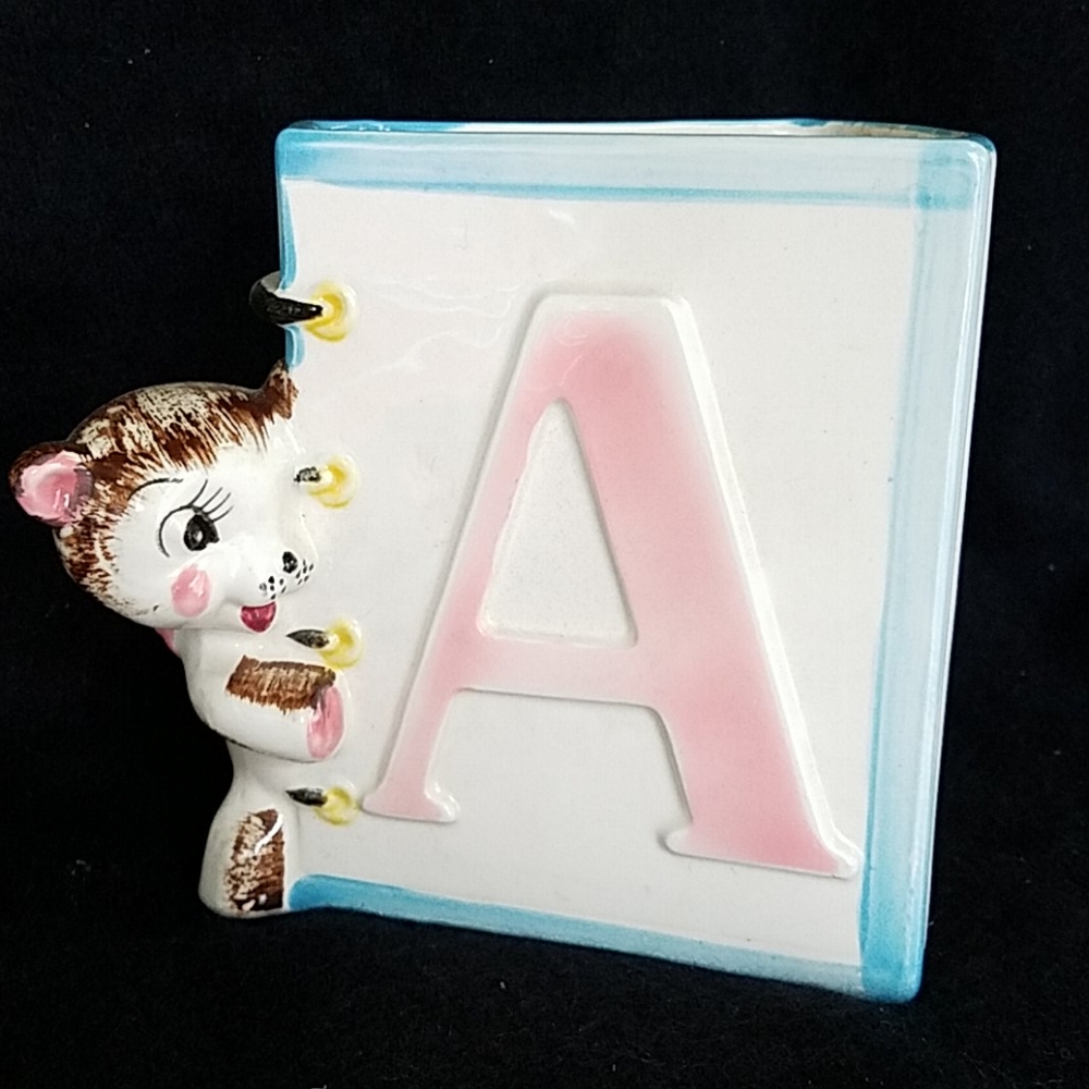 Vintage Lefton Little Bear planter letter A ceramic vase 1950's 1960's baby
